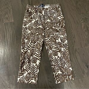 Cotton Leaf Print Wide Leg Ankle Pants Size 8 Womens Fall Jones New York Neutral